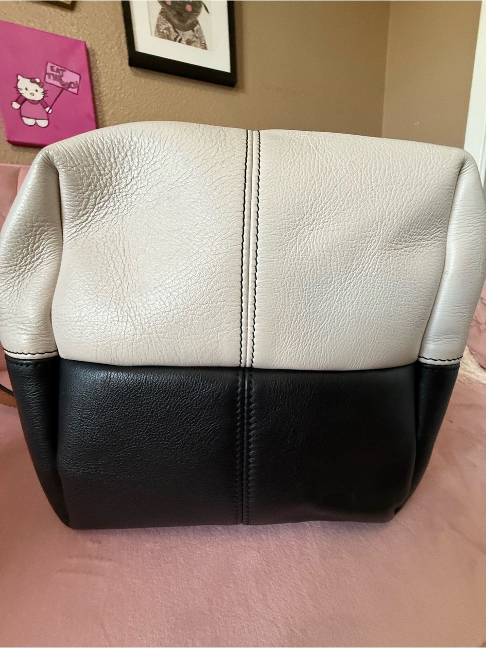 💯 Auth! Elena Ghisellini Colorblock Shoulder/Crossbody Cream Brown Black Leather - Picture 8 of 14